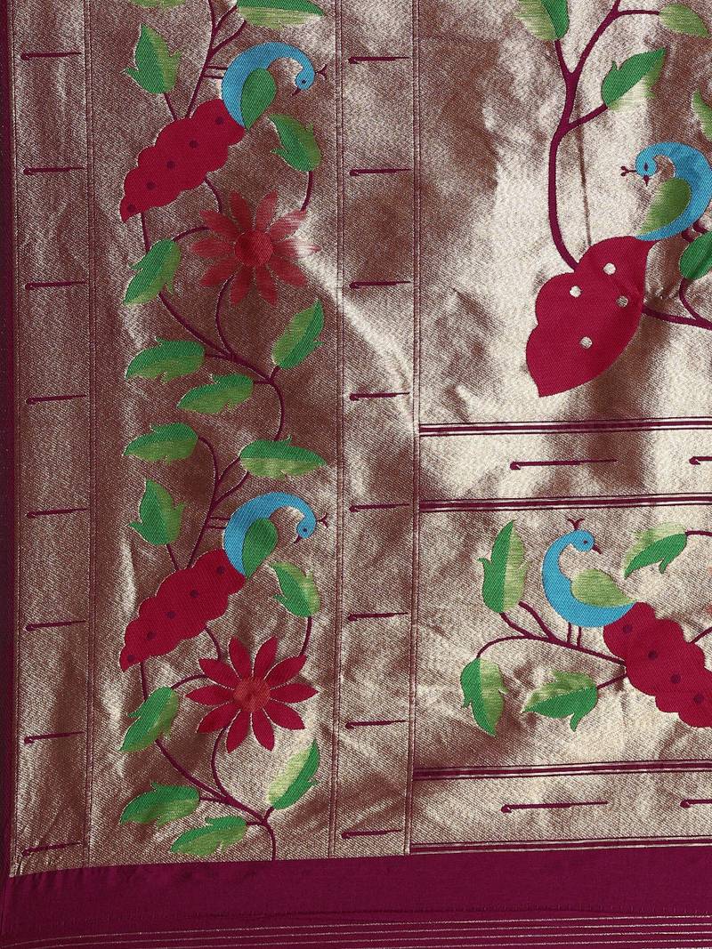 Dark maroon woven paithani silk saree with blouse