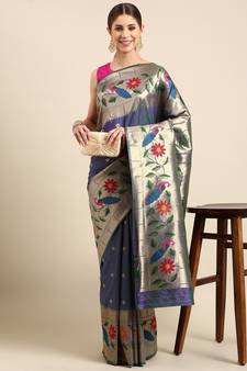 Teal woven paithani silk saree with blouse
