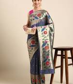 Teal woven paithani silk saree with blouse
