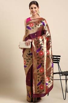 Magenta woven paithani silk saree with blouse