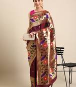 Magenta woven paithani silk saree with blouse