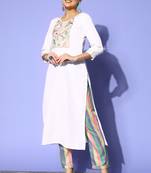 Off White  Solid Zari Embroidery Ruby Silk Kurta Pant Set