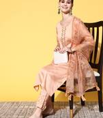 Beige  Zari Embroidered Silk Kurta Pant With Dupatta