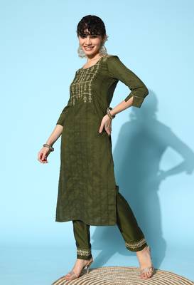 Green Zari Sequence Embroidered Chinon Silk Kurta Pant With Dupatta 3