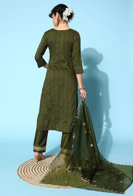 Green Zari Sequence Embroidered Chinon Silk Kurta Pant With Dupatta 4
