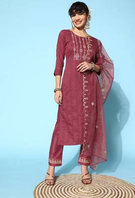 Pink Zari Sequence Embroidered Chinon Silk Kurta Pant With Dupatta 3