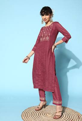Pink Zari Sequence Embroidered Chinon Silk Kurta Pant With Dupatta 4