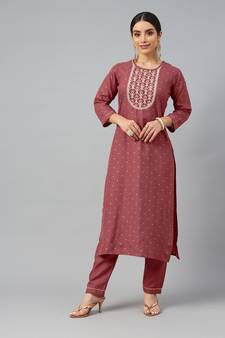 Peach Sequence Chain Embroidered Chinon Kurta Pant Set
