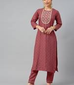 Peach Sequence Chain Embroidered Chinon Kurta Pant Set