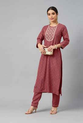 Peach Sequence Chain Embroidered Chinon Kurta Pant Set 2