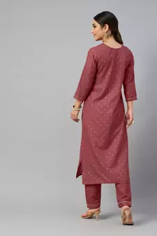 Peach Sequence Chain Embroidered Chinon Kurta Pant Set
