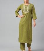 Lemon Sequence Chain Embroidered Chinon Kurta Pant Set