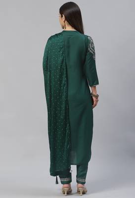 Green Zari Sequence Embroidered Chinon Kurta Pant with Dupatta 3