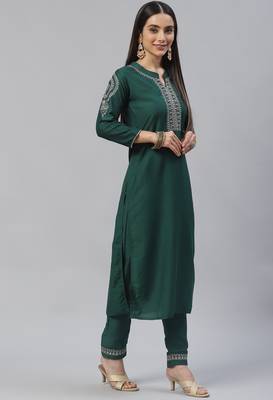 Green Zari Sequence Embroidered Chinon Kurta Pant with Dupatta 4