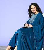 Blue Zari Sequence Embroidered Satin Straight Kurta Palazzo with Dupatta