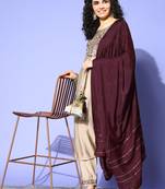 Beige Zari Sequence Embroidered Viscose Straight Kurta Pant with Dupatta