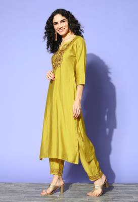 Green Zari Sequence Embroidered Viscose Straight Kurta Pant with Dupatta 3