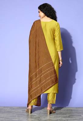 Green Zari Sequence Embroidered Viscose Straight Kurta Pant with Dupatta 4