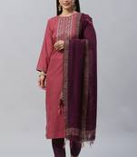 Burgundy Sequence Embroidered Ruby Cotton Kurta Pant with Dupatta