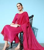 Pink Mirror work Gota Embroidered Chinon Silk Kurta Pant with Cut Work Dupatta