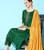 Green Mirror work Gota Embroidered Chinon Silk Kurta Pant with Cut Work Dupatta