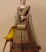 Green floral print art silk semi stitched lehenga