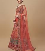 Orange floral print art silk semi stitched lehenga