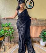 Black woven georgette saree with blouse
