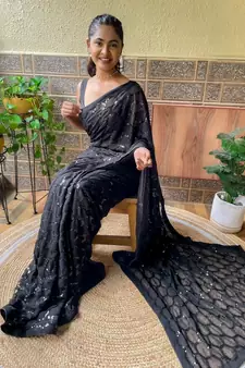 Black woven georgette saree with blouse
