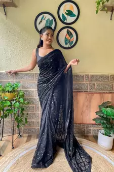 Black woven georgette saree with blouse