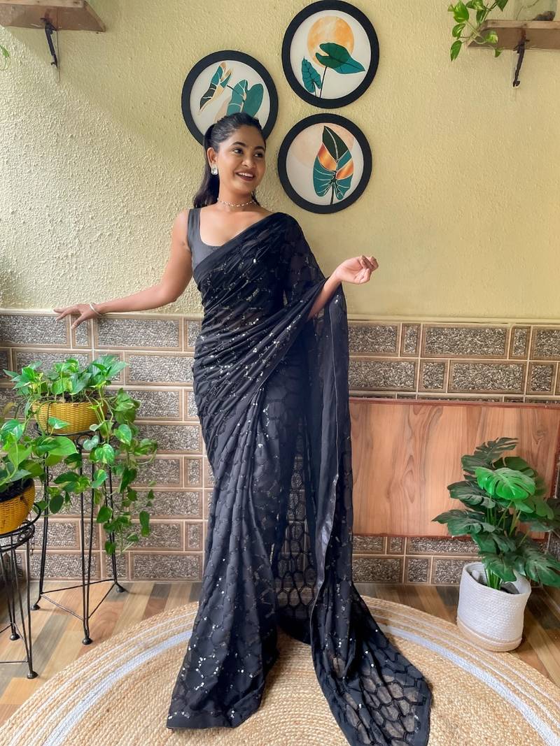 Black woven georgette saree with blouse