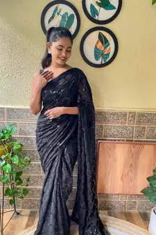 Black woven georgette saree with blouse