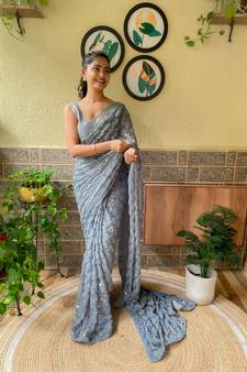 Grey woven georgette saree with blouse