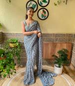 Grey woven georgette saree with blouse