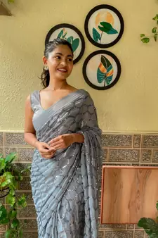 Grey woven georgette saree with blouse