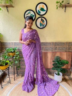 Purple woven georgette saree with blouse 1