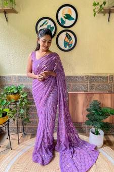 Purple woven georgette saree with blouse
