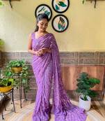Purple woven georgette saree with blouse