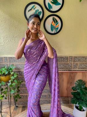 Purple woven georgette saree with blouse 2