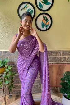 Purple woven georgette saree with blouse