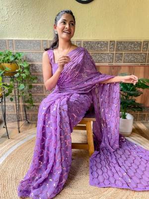 Purple woven georgette saree with blouse 3
