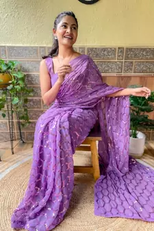 Purple woven georgette saree with blouse
