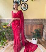 Red woven georgette saree with blouse