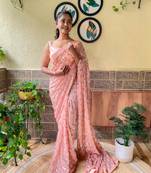 Cream woven georgette saree with blouse