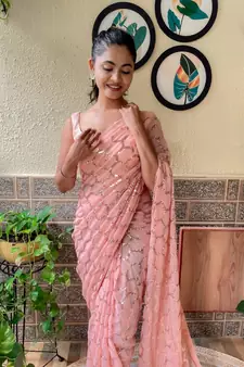 Cream woven georgette saree with blouse