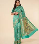 Green woven paithani silk saree with blouse