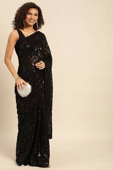 Black embroidered georgette saree with blouse