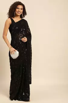 Black embroidered georgette saree with blouse