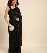 Black embroidered georgette saree with blouse