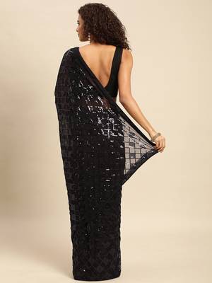 Black embroidered georgette saree with blouse 2